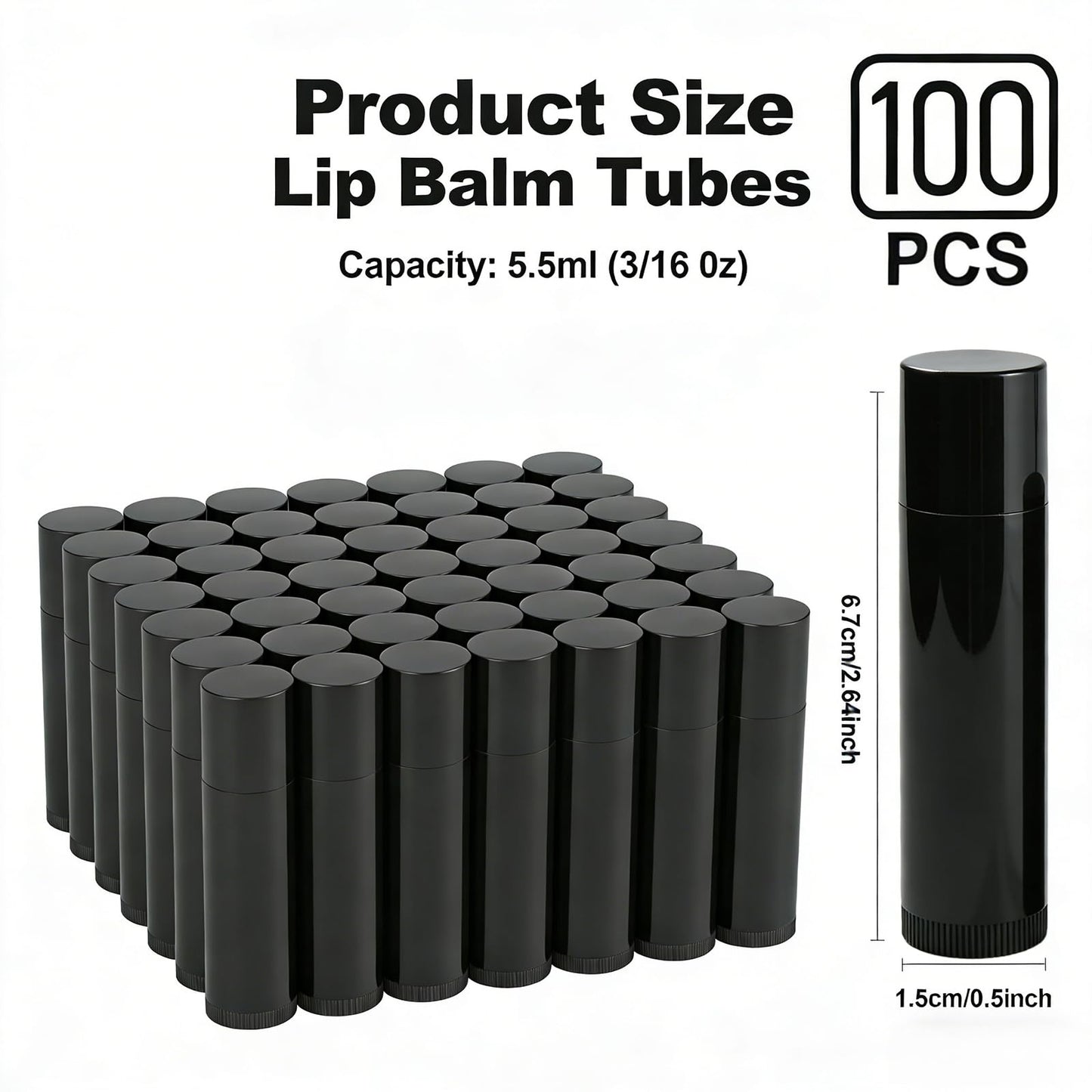 FINEMAISAI Value Pack of 100 Packs 5ml Empty Lip Balm Tubes, Leak-Proof Twist-Up Refillable Lipstick Containers for DIY Lip Balm, Lipstick, Lip Care Solid Perfume, Cosmetic Filling (Black)
