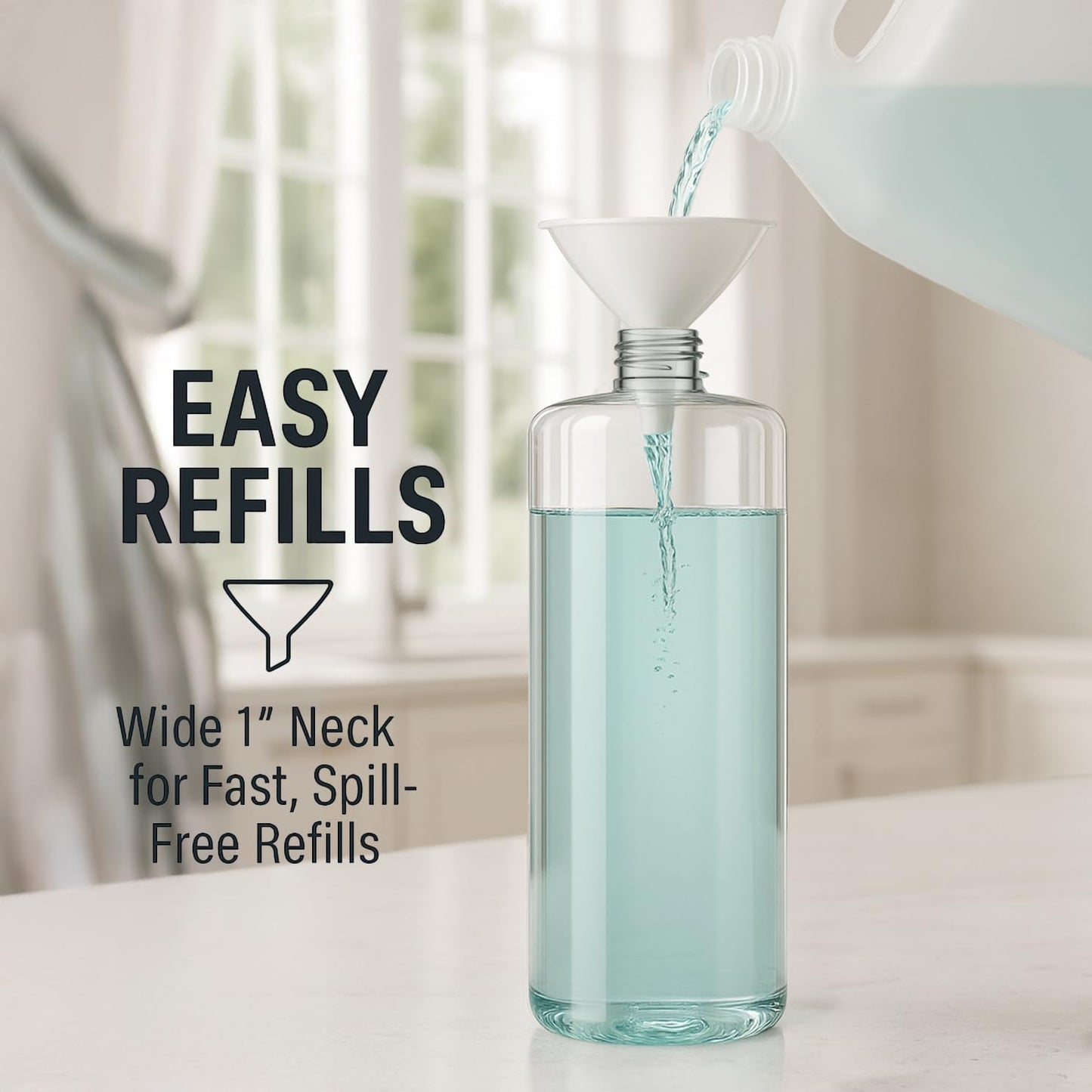 Bar5F Plastic Spray Bottles with Trigger, 32 oz | Leakproof, Empty, Adjustable Fine to Powerful Sprayer, Refillable | Water Plants, Cleaning Solutions | Crystal Clear | Pack of 3 (Medium)