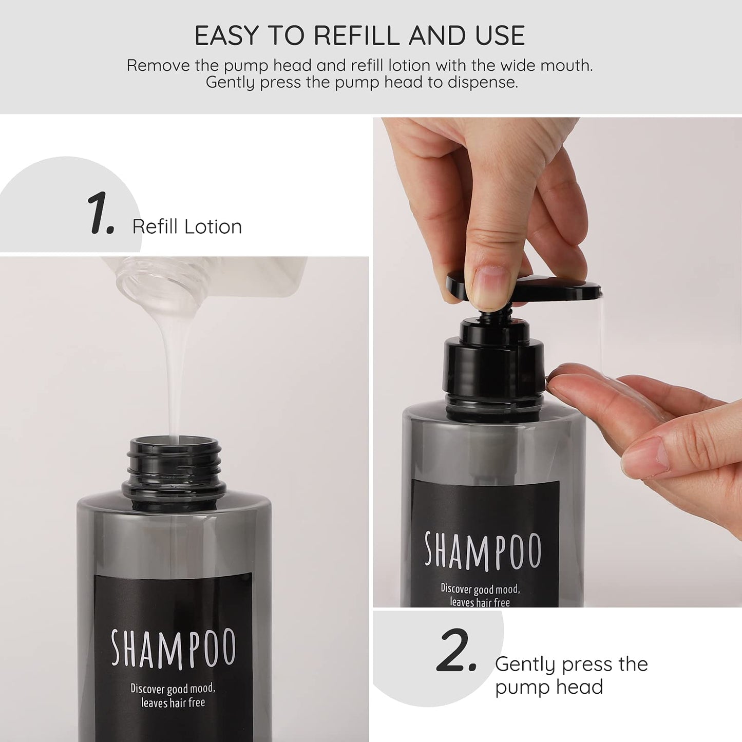 Empty Shampoo Bottles, Segbeauty 10.1oz Plastic Pump Dispenser Bottle, 3pcs 300ml Refillable Shampoo Pump Bottles for Shower, Grey Pump Bottles for Body Soap Shampoo Hair Conditioner Hotel Bathroom