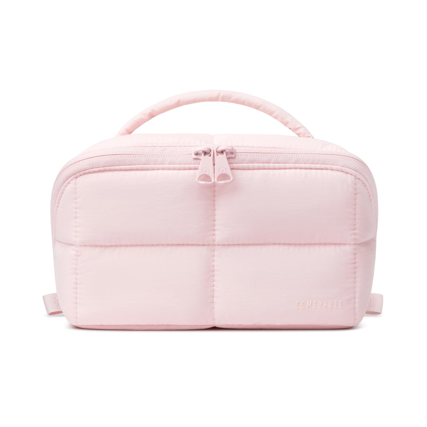 Comfyable Puffy Makeup Bag for Women, Compact Cosmetic Organiser for Girl, Cute Lightweight Travel Pouch, Open Flat Water-Repellent Make Up Bag, Light Pink
