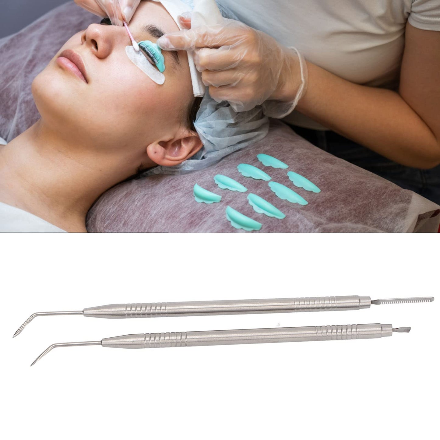 2 Pieces Eyelash Perm Tool,Lash Separator Tint Tool,Stainless Steel Lash Rods Tool with Comb for Eyelash Eyebrow Perming Tinting Curling Extensions (silver)