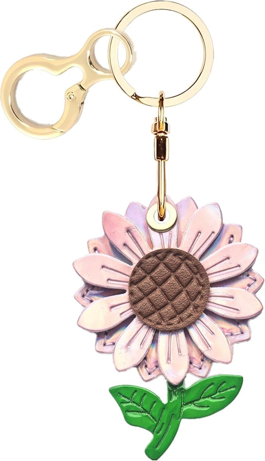 Shiny Leather Charm Keychain Holder Case Compatible with AirTag,Cute Protective Cover with Keyring,Anti-Scratch Finder GPS Tracker Case for Wallet Keys,Bag,Pets(Flower D)