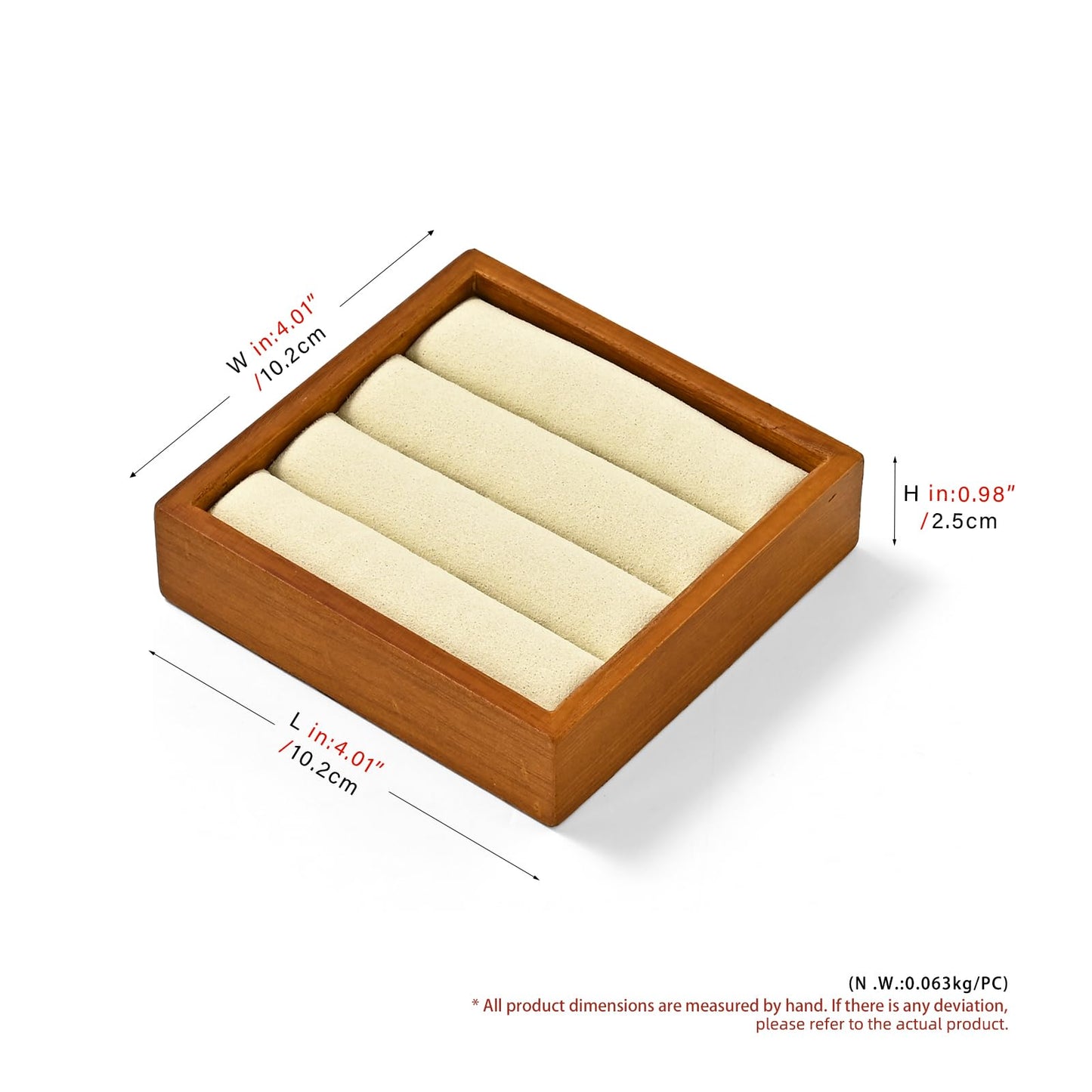 Woodten Solid Wood 3-Slots Jewelry Ring Display Tray Showcase Small Jewelry Display Organizer Tray for Rings(S,Beige)