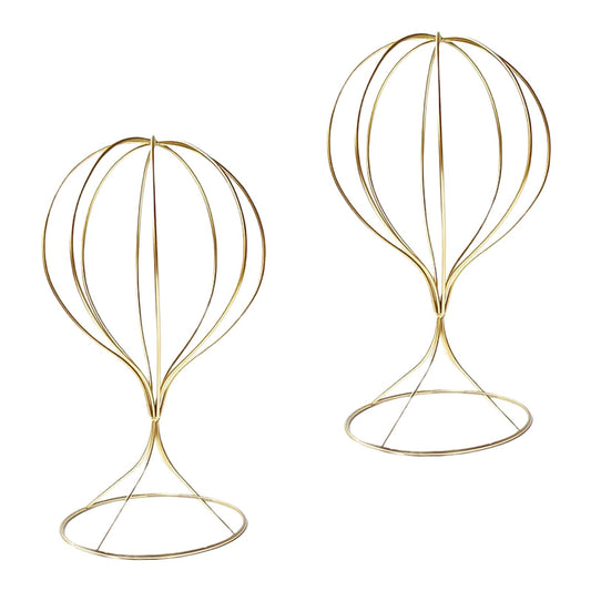 Mydio 2 Pieces Modern Metal Hat Stands Durable Stable Metal Hat Cap Rack Wigs Holder, Metal (Gold)