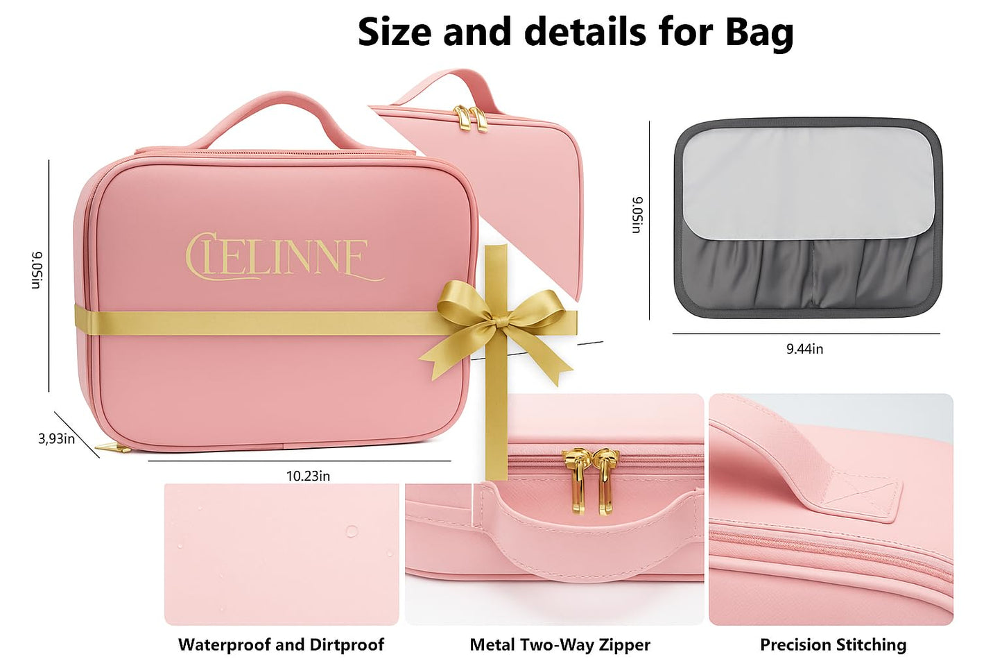 CIELINNE Travel Makeup Bag with LED Mirror, Portable Cosmetic Train Case, Adjustable Brightness in 3 colors Dividers & Brush Holder, Large Organizer Fall in love with your Reflection
