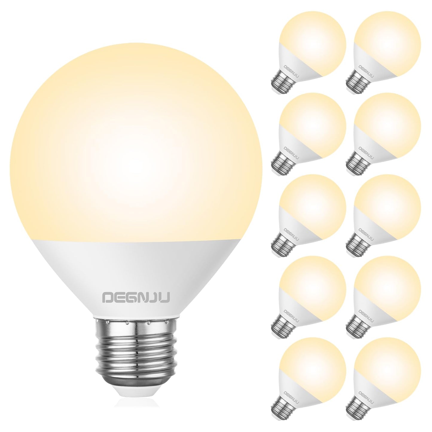 DEGNJU LED Vanity Light Bulbs, 60W Equivalent, Bathroom Light Bulbs 2700K Soft White, 800 Lumens, G25 Globe Bulb for Makeup Mirror, Round Shape, 7W, 120V, Non-Dimmable, 10 Pack