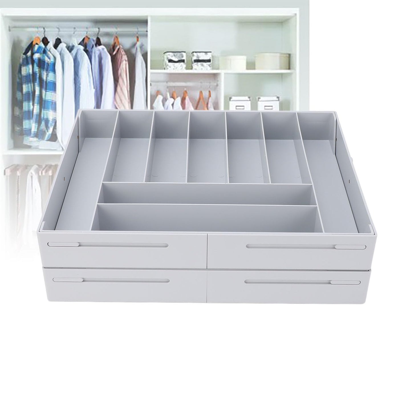 Extra Large and High Drawer Organizer, 2 Tier Smart Expandable Desk Organizer, Multi Level Junk Drawer Organizer for Makeup, Jewelry, Desk, Office Drawers (Gray)