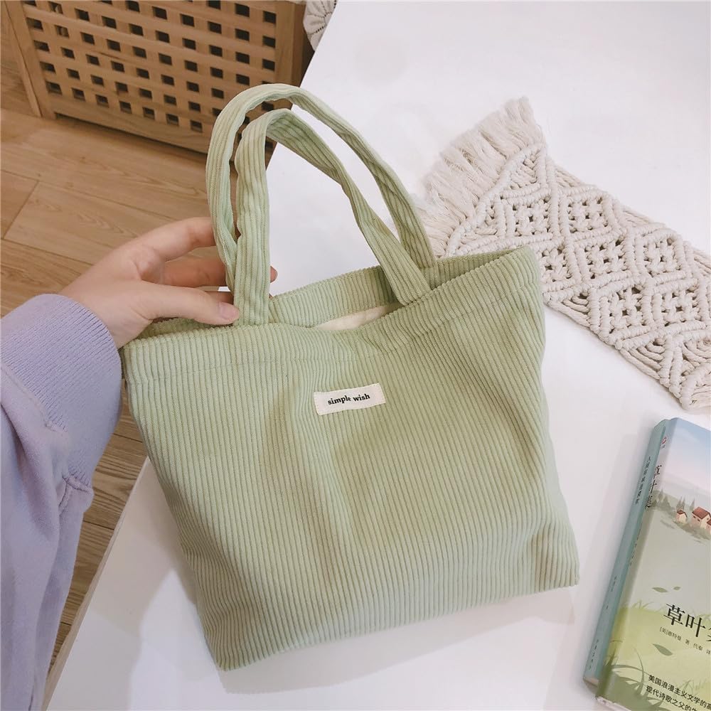 Sminra Corduroy Small Tote Bible Bag for Women, Mini Daily Handbag Cute Aesthetic for Book, Essential, Water Bottle Organizer (Dusty Green)