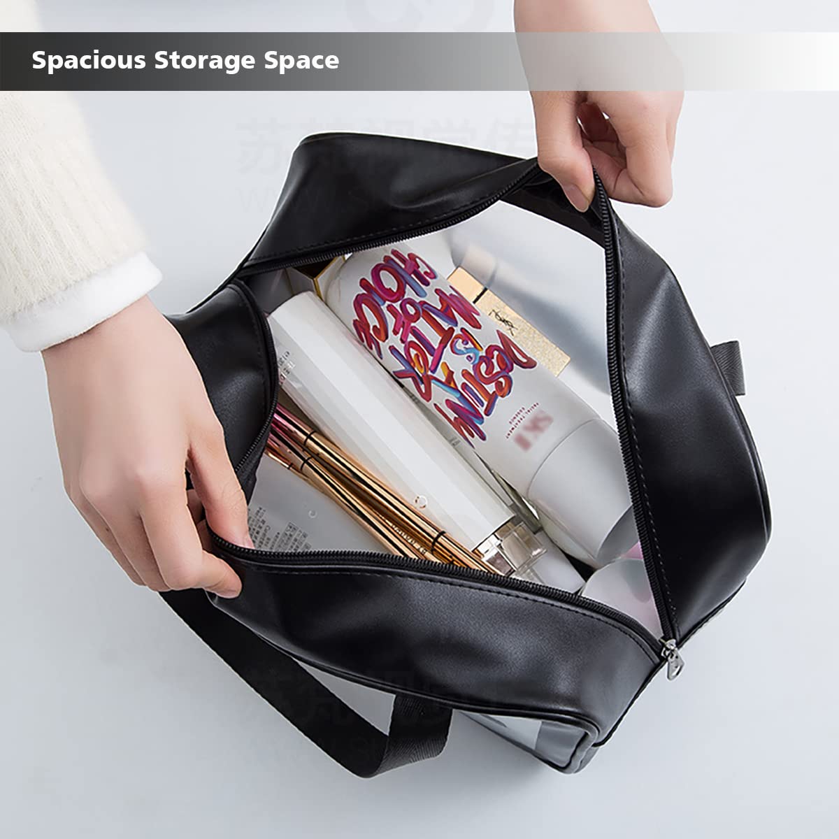 DAPOWER Travel Toiletry Bag for Women and Men, Matte Translucent Toiletry Bag with Handy Handle, Makeup Cosmetic Organizer Bag for Travel Toiletries Accessories (Black)