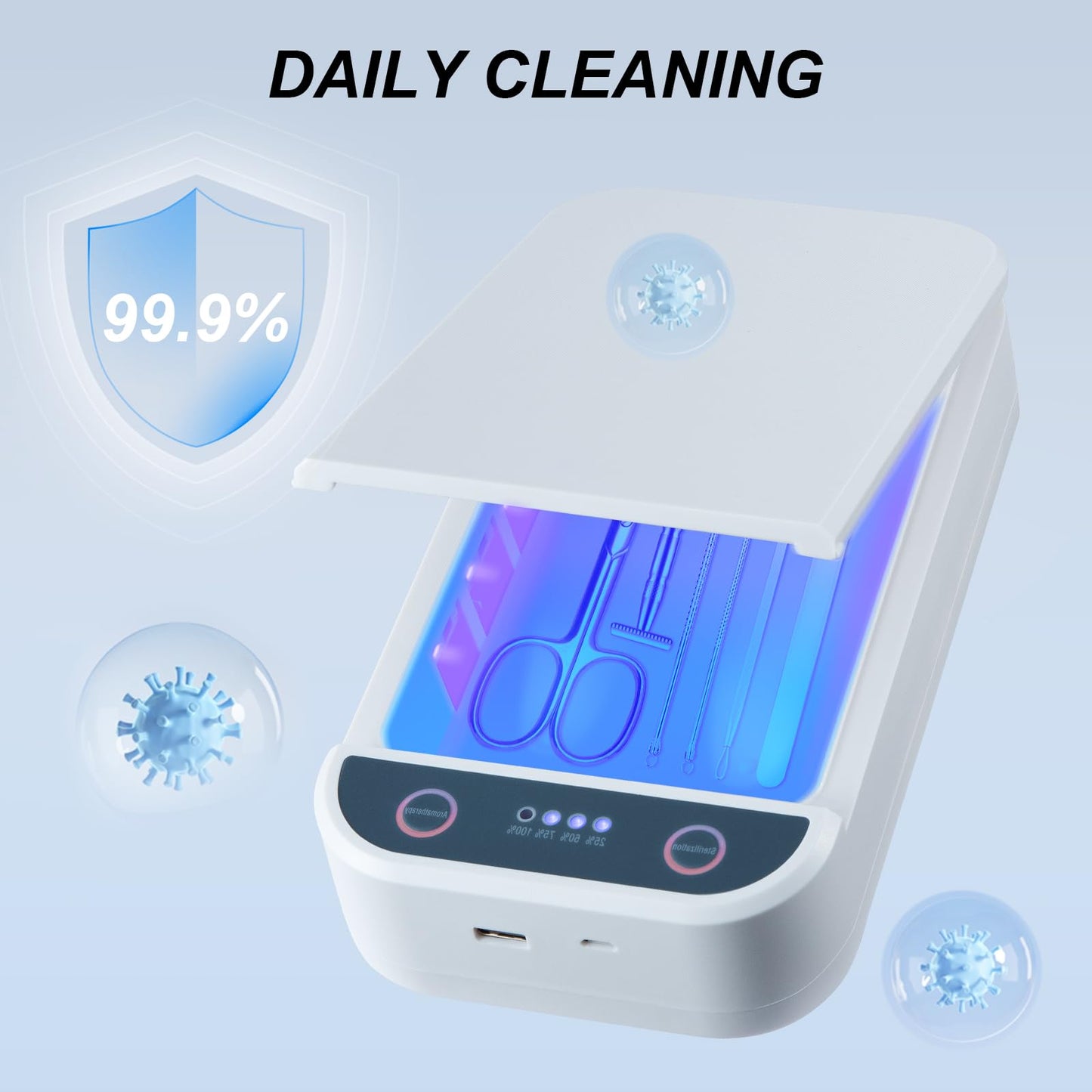 Soiiw Nail Tool Sterilizer Box Portable with Blue Light,USB Sterilizer Cleaning Box for Nail Salon, Tweezers, Jewelry, Phone, Manicure Tools