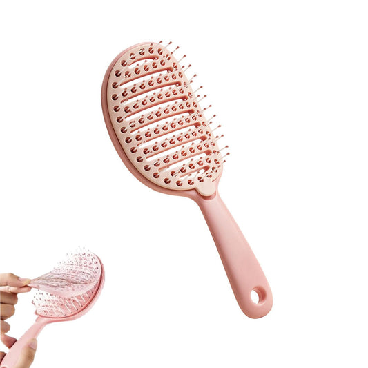 Self Cleaning Hair Brush with Lift Pad, ABS Vent Brush for Blow Drying, Dual Curve Design with Extra Long & Thick Bristles, Wet Hair Brush for Women, Girls & Kids (Pink, Not foldable)