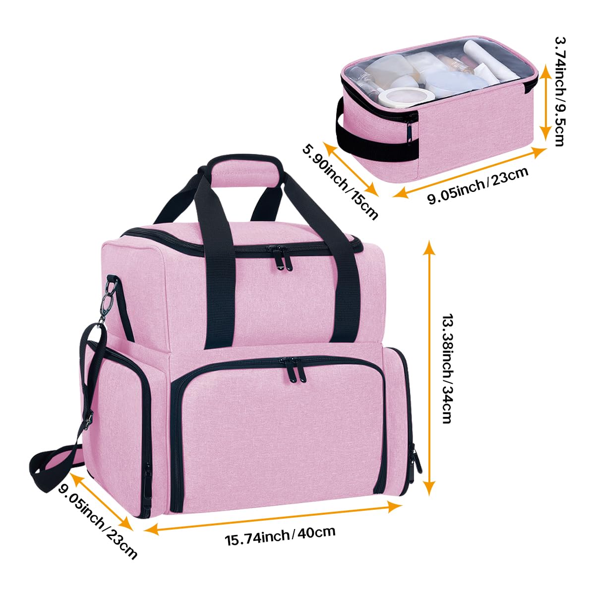 UOZL Large Cosmetic Bag with 4 Removable Case and 2 Removable Dividers Double Layer Travel Storage Organizer, Makeup Brushes Storage Section Pink