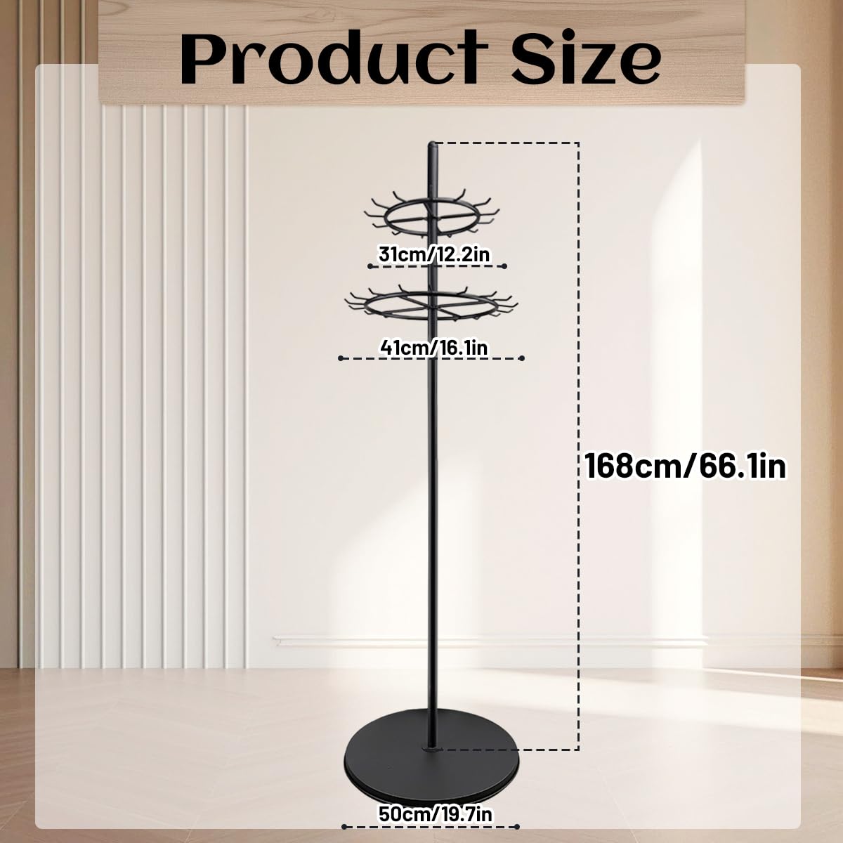 GSYUWIH Floor Standing Belt Display Rack, Tie Hook, 66.2in Belt Display Rack, Metal Retail Tie Rack Hanger Organiser for Belt Displays Belt Displays for Bedroom Clothing Store Business
