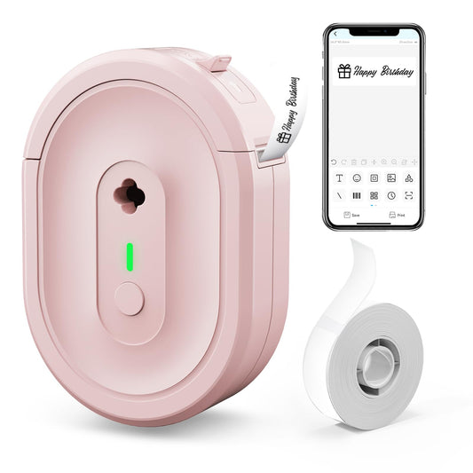 HKHKPI Label Maker Machine with Tape, Small Portable Bluetooth Label Printer, Handheld Mini Labeler for Home, Kitchen, Office, Waterproof Label Makers for Labeling, Gift, Kids School Items, Pink