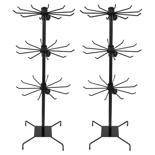QFGasre 2 Pcs Rotating Jewelry Display Stand, Black Metal Display Rack with Hooks 3 Tier Multipurpose Accessory Jewelry Stand for Necklace Bracelet Earring