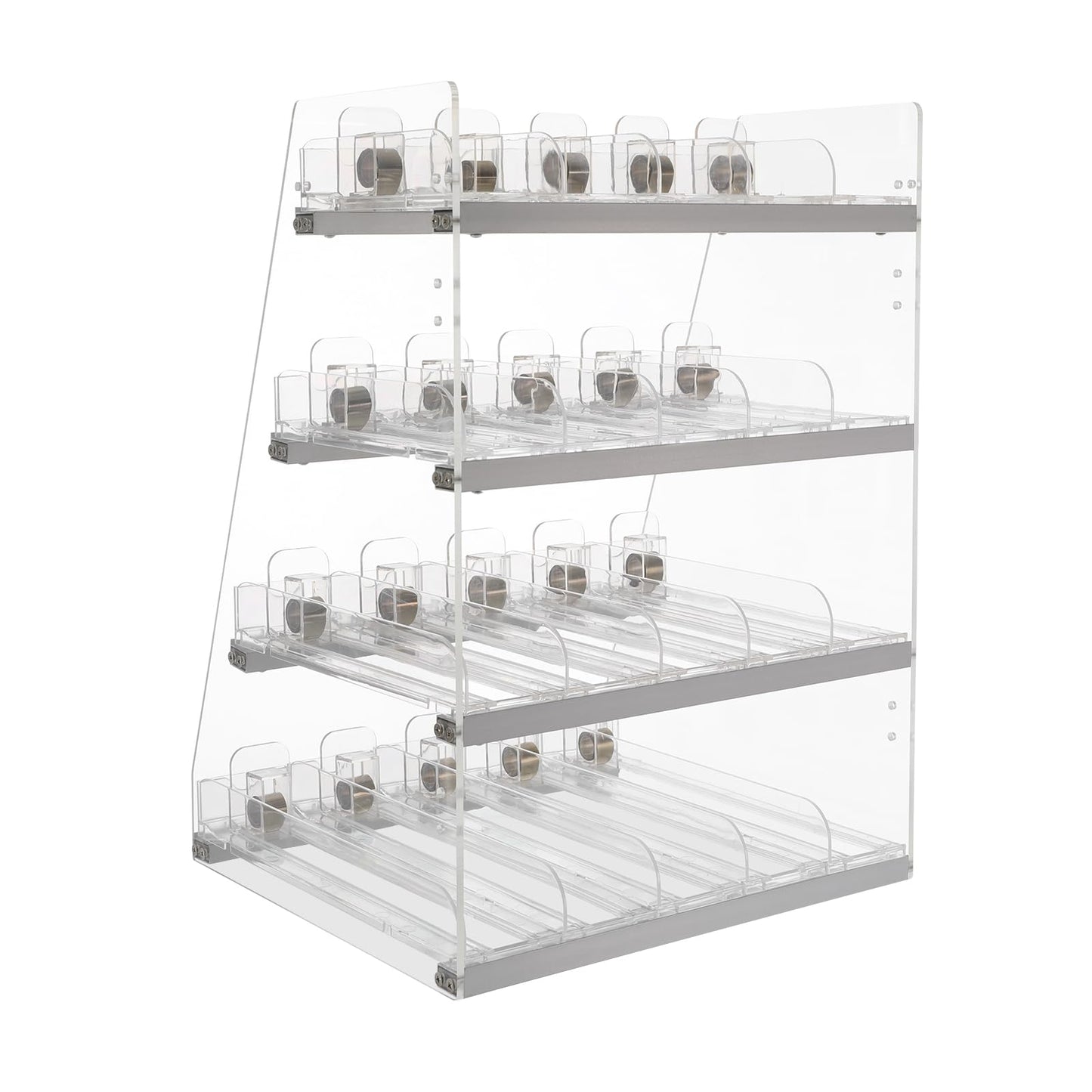 Mejuv Store Display Shelves, Multi-Tier Cigarette Organizer, 4 Shelves 5 Columns, Modern Trapezoid Display Rack with Pusher, Easy Assemble for Tobacco, Cigar, Candy Retail