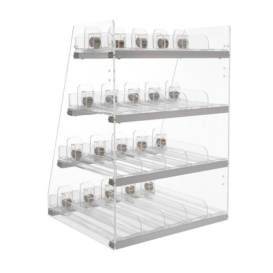 Mejuv Store Display Shelves, Multi-Tier Cigarette Organizer, 4 Shelves 5 Columns, Modern Trapezoid Display Rack with Pusher, Easy Assemble for Tobacco, Cigar, Candy Retail