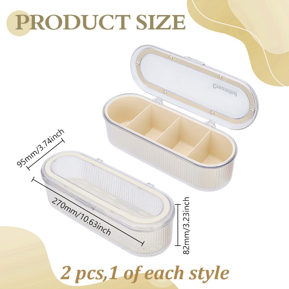 GOMAKERER 2 Pcs 2 Styles Makeup Brush Holder, Clear Makeup Sponges Organizer with Lid for Vanity, Bathroom & Countertop, 10.6 x 3.7 x 3.2 Inch