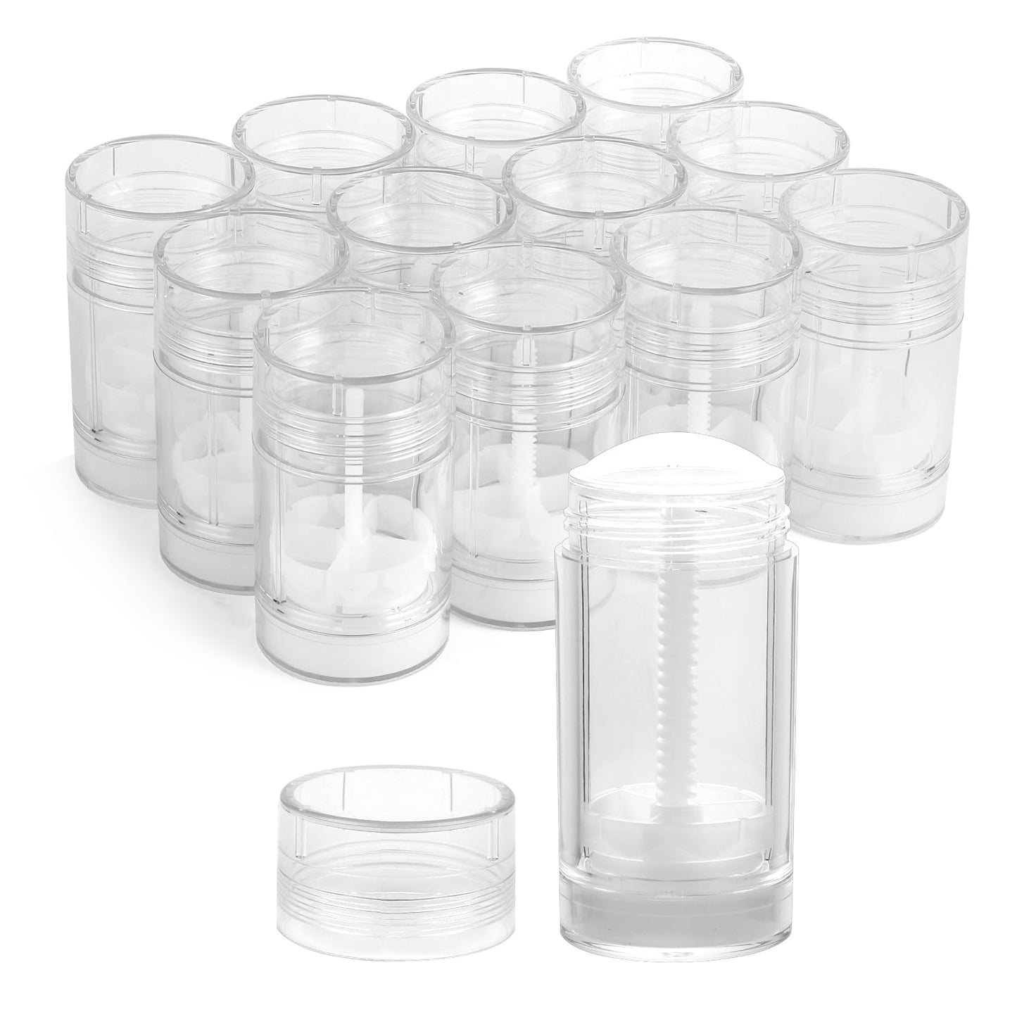 Sherules 15 Pack Clear Empty Deodorant Containers - 1.7oz/50ml Twist-Up Refillable Tubes, Bottom-Fill Round Plastic Sticks for DIY Homemade Deodorant, Lip Balm & Solid Cosmetics