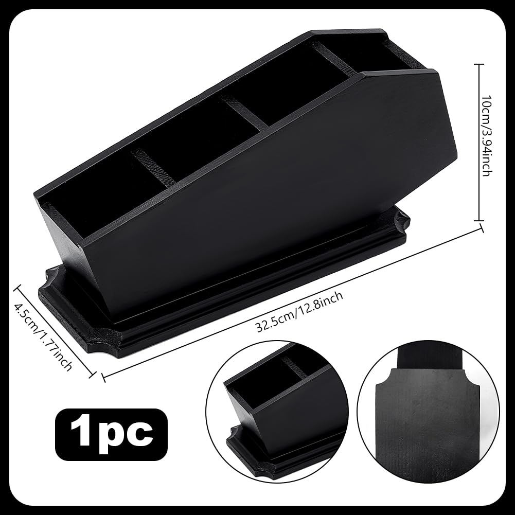 PH PandaHall Black Wood Coffin Brush Holder Vanity Makeup Organizer Pen Holder Desk Supplies Gothic Decor Witchy Accessories for Bathroom Bedroom Living Room Spooky Home Decor Gift 12.8x3.9x1.7 inch