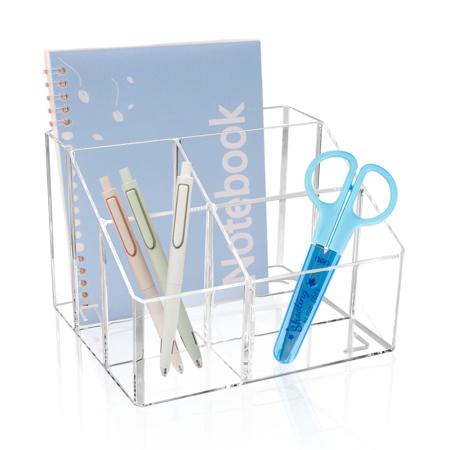5-Compartments Clear Pen Holder for Desk, Plastic Makeup Brush Holder, Thickened Pencil Holder Desk Organizer, Office Desktop Pen Organizer Stationery Caddy(Clear)