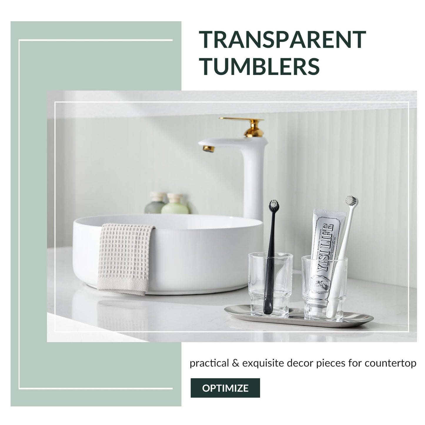 Aomasi Toothbrush Holders for Bathroom, 2 Pack Transparent Glass Tumbler Cups, Modern Thick Glassware