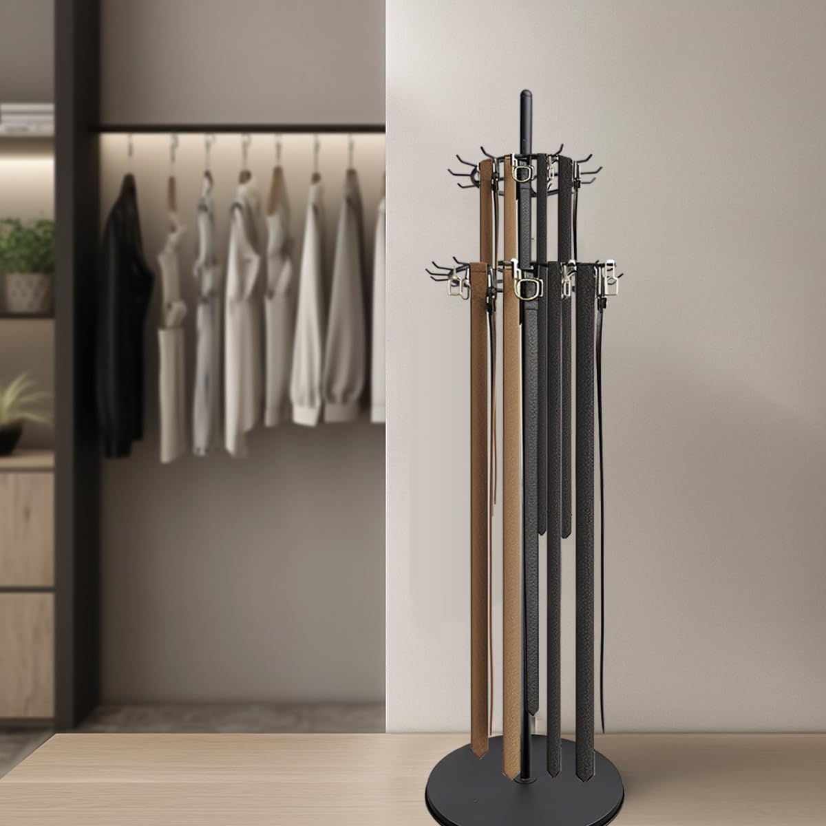 GSYUWIH Floor Standing Belt Display Rack, Tie Hook, 66.2in Belt Display Rack, Metal Retail Tie Rack Hanger Organiser for Belt Displays Belt Displays for Bedroom Clothing Store Business