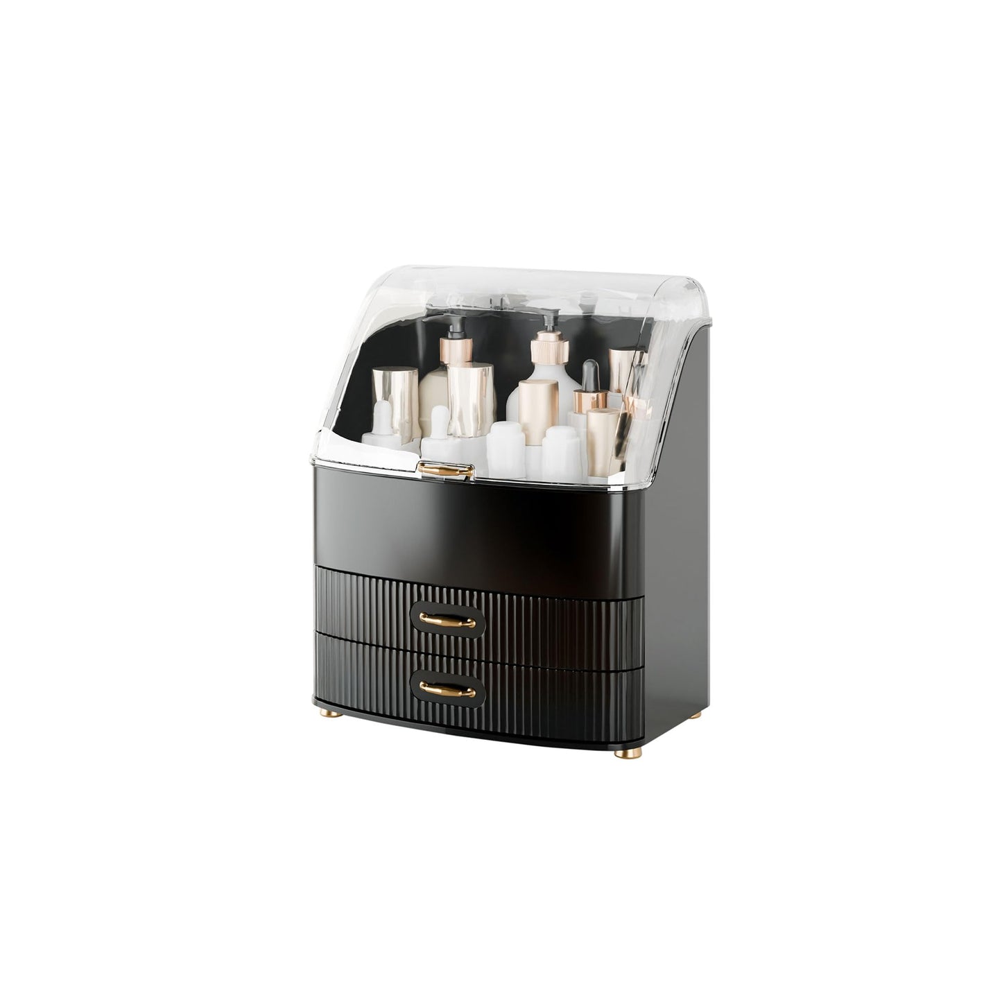 Plukers Makeup Organizer Countertop Vanity with Transparent Lid Drawers Waterproof Dustproof Cosmetic Skincare Bathroom Storage Gift for Women Teens Girls (Black)