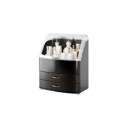Plukers Makeup Organizer Countertop Vanity with Transparent Lid Drawers Waterproof Dustproof Cosmetic Skincare Bathroom Storage Gift for Women Teens Girls (Black)