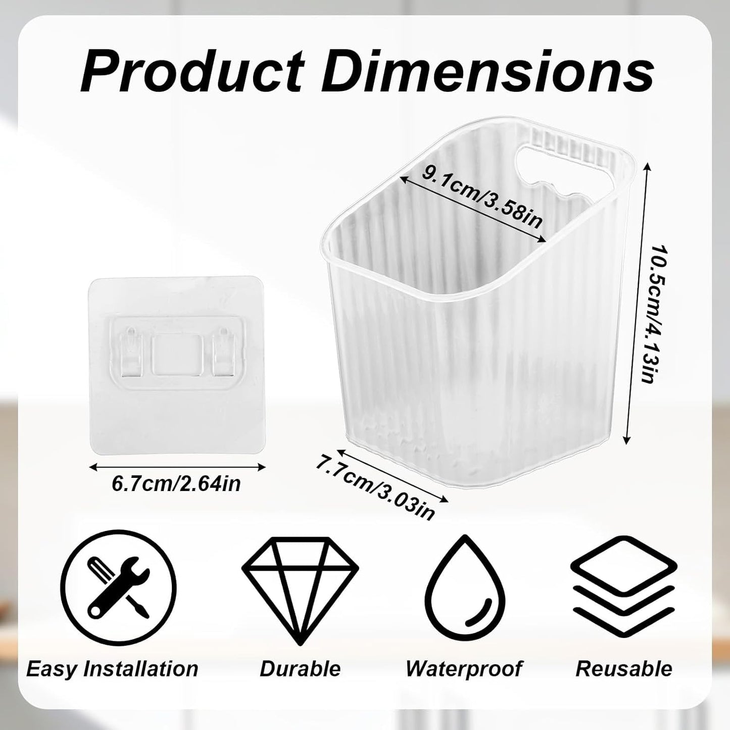 6Pack small Wall Mount Organizer, Adhesive Cabinet Door Storage Bins, Clear Makeup Container, Stackable Organizer Basket for Kitchen, Bathroom, rv, Pantry, Office，Refrigerator Small Items storage