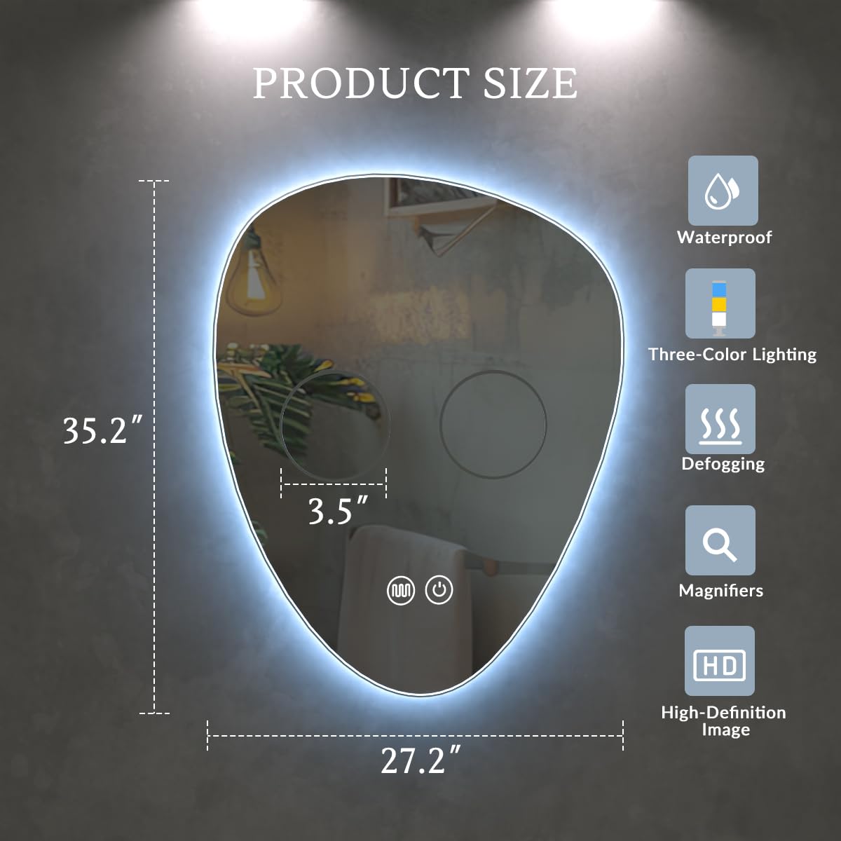 HOMEMORE Smart Bathroom Mirrors for Over Sink Bar Restroom Mirror Espejos para Baños Adjustable 3X and 5X Magnifying Glass Suitable for Bathroom Environments
