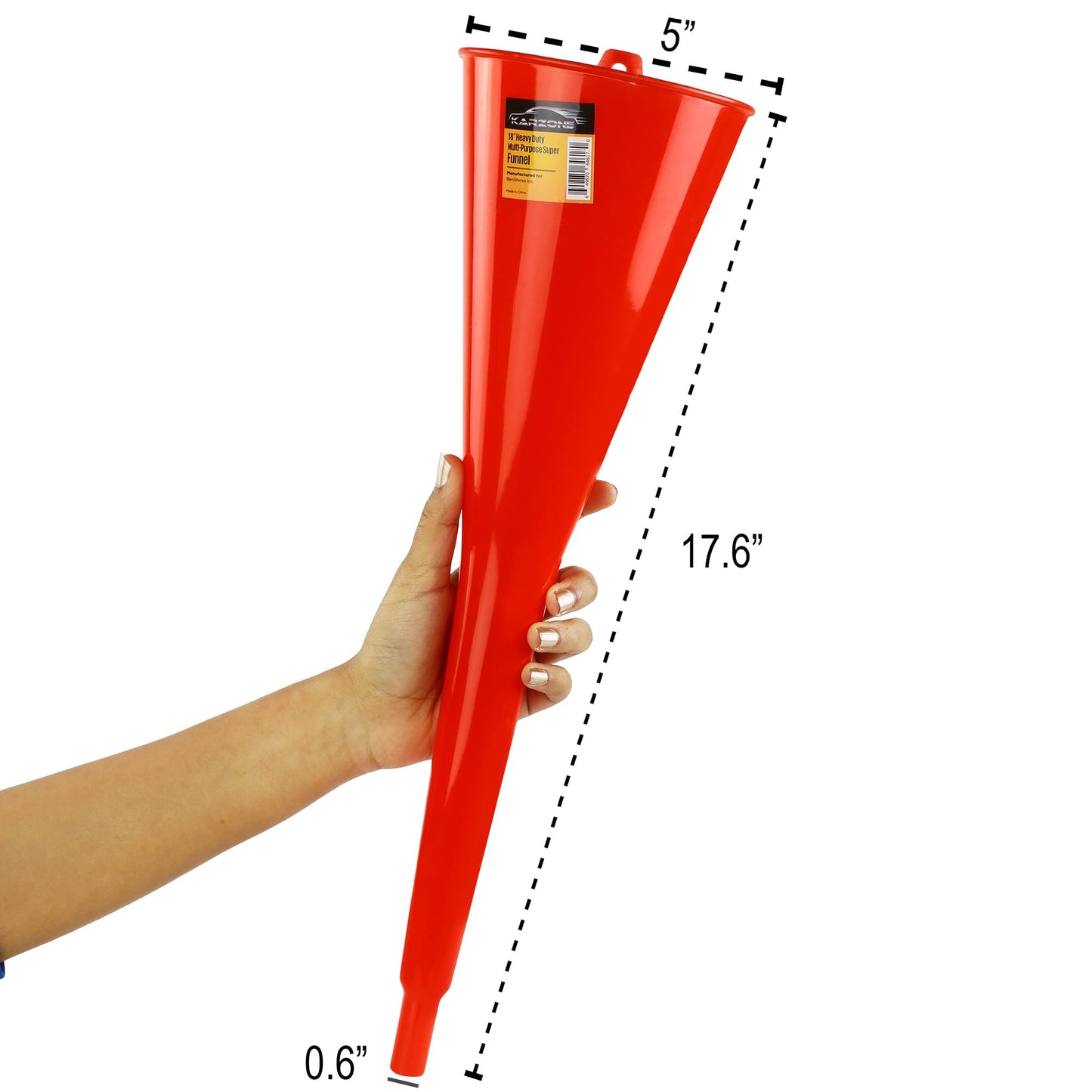 KarZone Long Neck Funnel, Oil Funnels for Oil Change, Long Funnels for Transmission Fluid, Automotive Funnel for Gas & Lubricants (12.0 Fluid Ounces, Red)