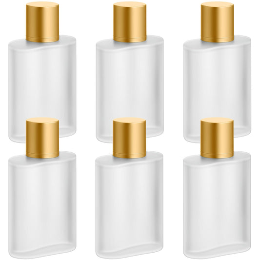 Tessco for you 6 Pcs 50/100ml Frosted Glass Bottle Perfume Atomizer Refillable Spray Empty Perfume Dispenser Fine Mist Atomizer Cosmetic Container for Travel Men Women (1.7 Ounces,Gold)