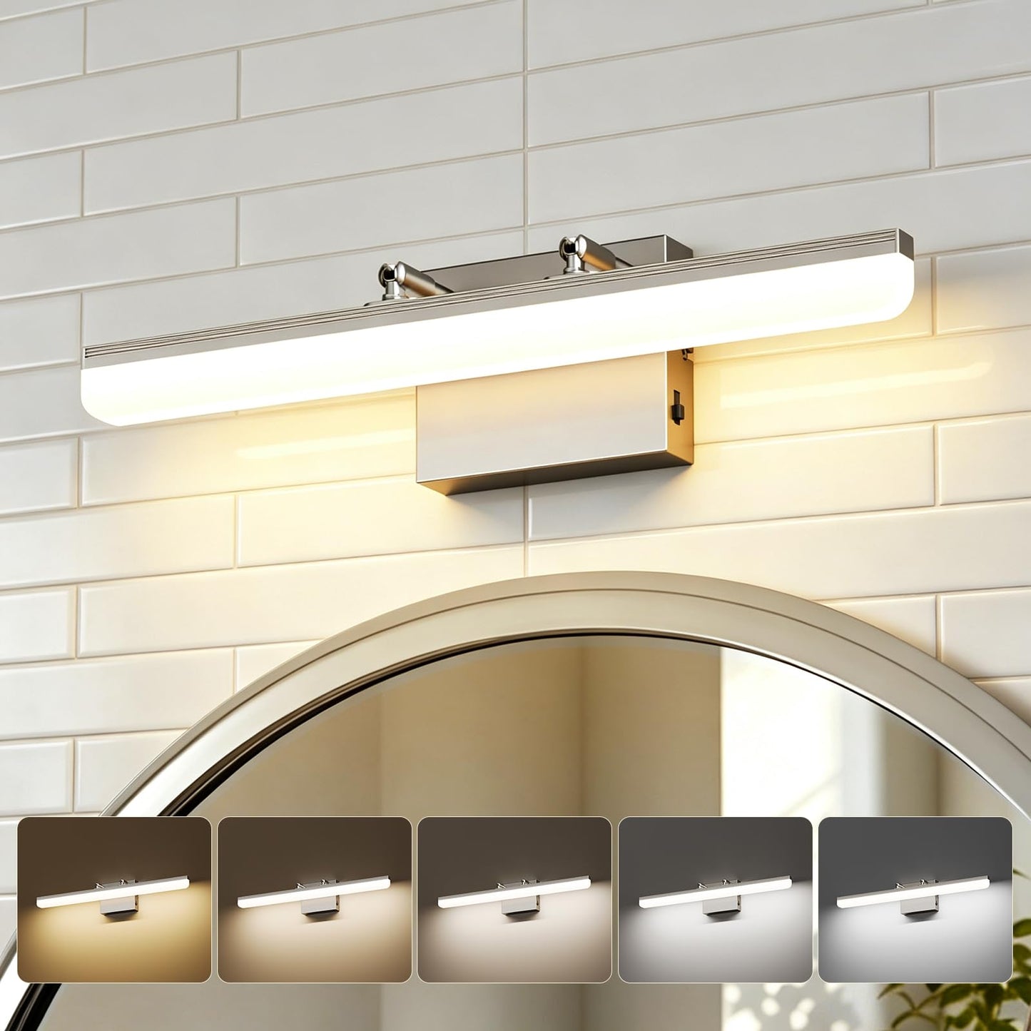 KELIDEN Brushed Nickel Vanity Light, 15.7” Dimmable LED Bathroom Light Bar with 5CCT, Adjustable Angle – Modern Wall Lighting for Bathroom, Powder Room, Bedroom, Apartment, Hotel