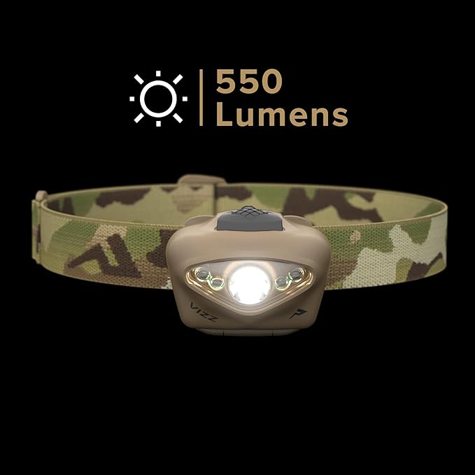 Princeton Tec Vizz 550 Headlamps, Red/White Bulb, 550 Lumens, Tan, VIZZ22-MC