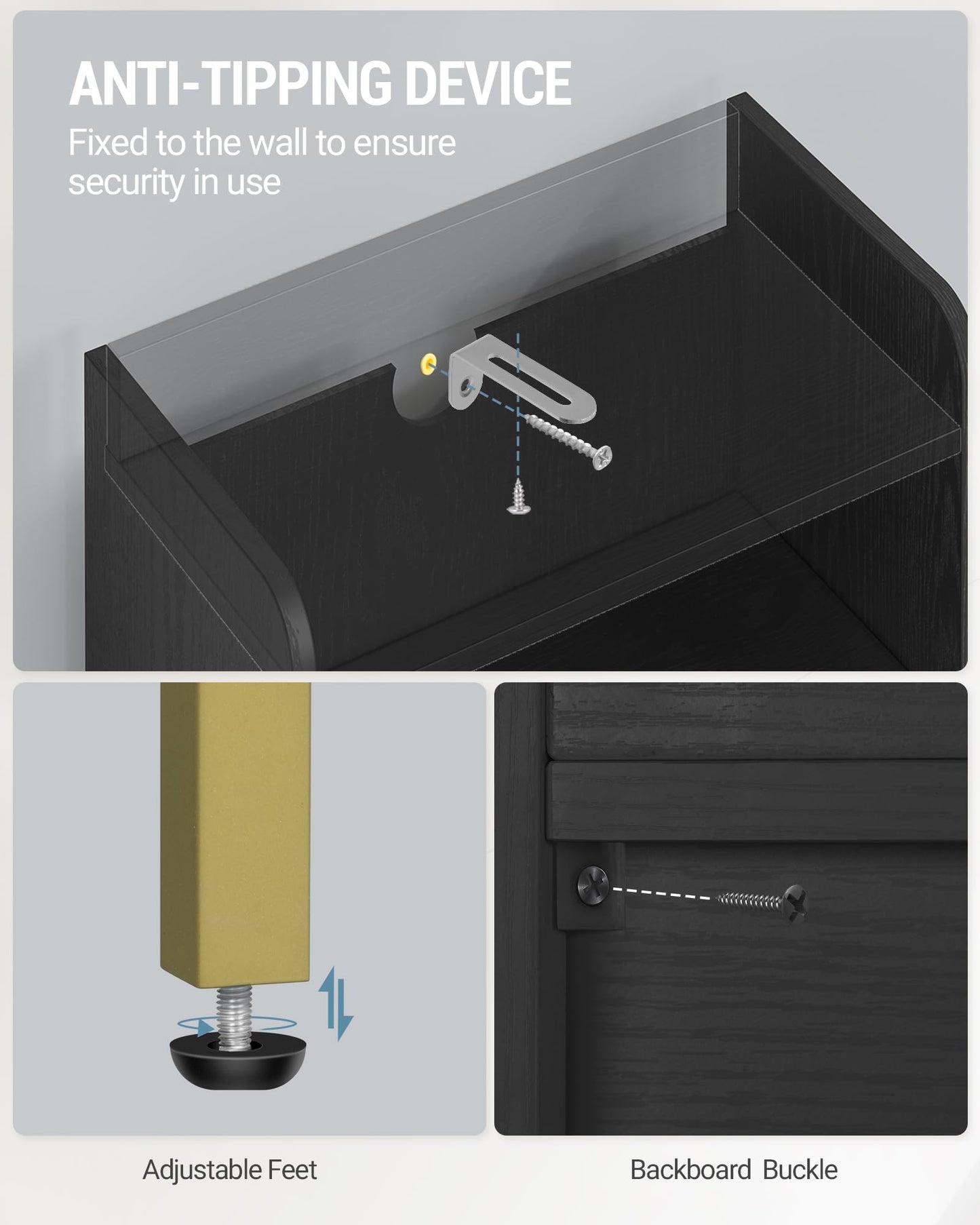 Hzuaneri Bathroom Storage Cabinet, Small Floor Cabinet with 2 Door and Shelves, Toilet Paper Cabinets, Bathroom Organizer with Adjustable Shelf, for Small Spaces Black,Square Door,7.1" Dx14.6 Wx32.7 H