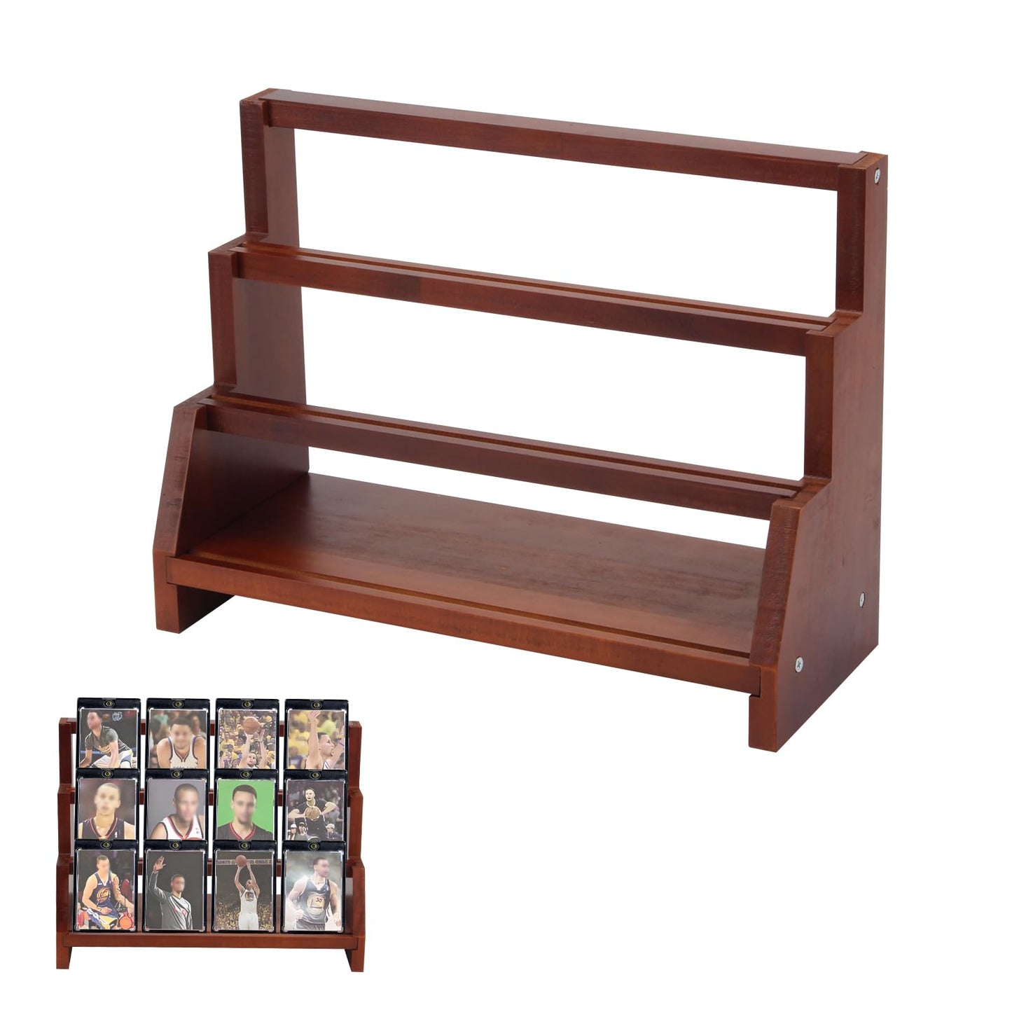 Lxmxgk Wooden Trading Card Display Stand, Graded Baseball Sports Card Display, Collection and Show Display for Card Game, 3-Tier Card Display Case for Sports Baseball Graded Cards, Easy to assemble