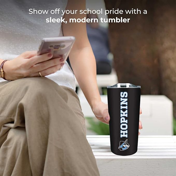 Campus Colors NCAA Stainless Steel Tumbler perfect for Gameday - 18 oz - Double Walled - Keeps Drinks Perfectly Insulated (Johns Hopkins Blue Jays - Black)