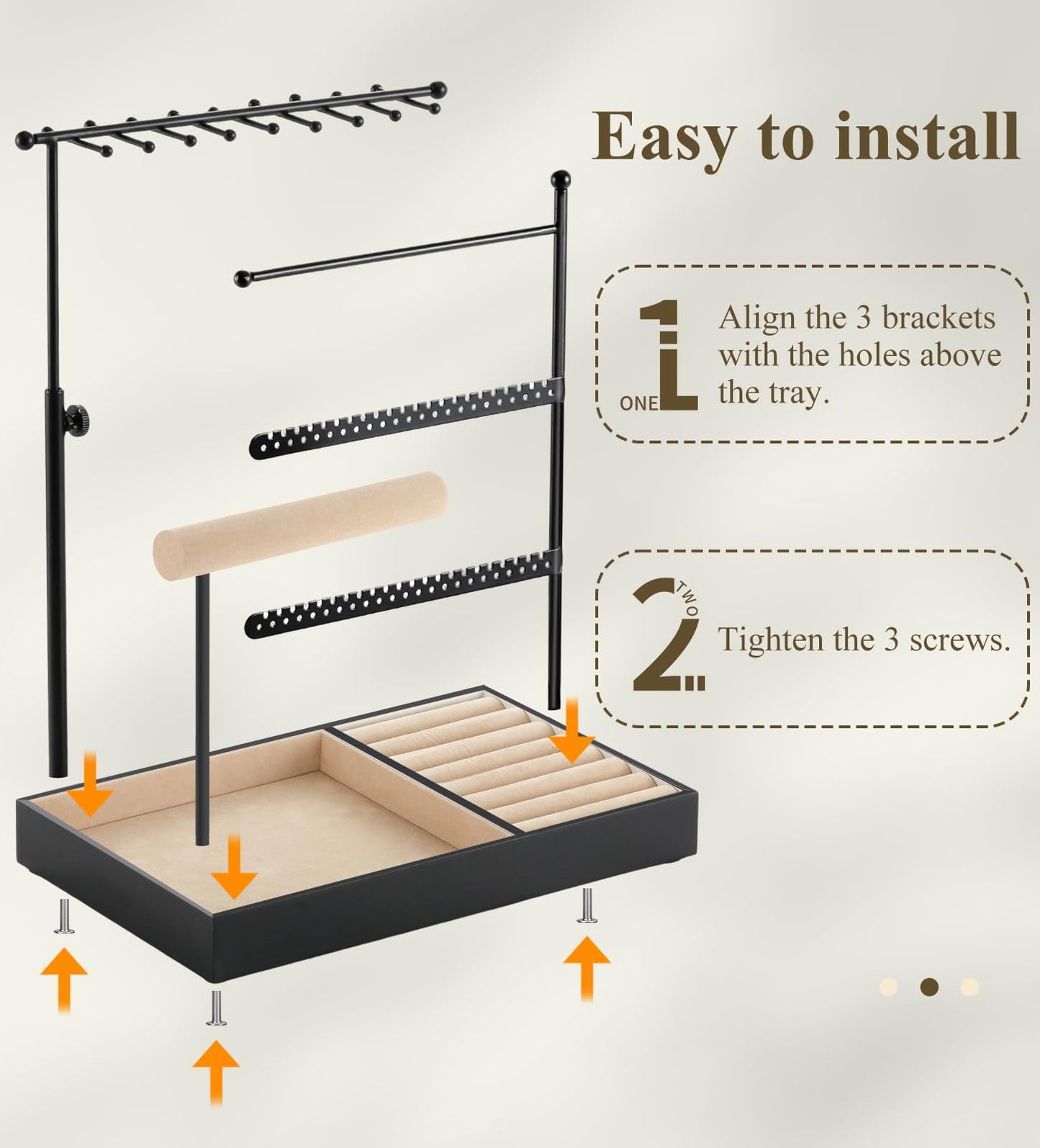 Emibele Jewelry Holder, Jewelry Organizer Stand Necklace Earring Bracelet Holder, 5 Tier Jewelry Display Tower Rack with Metal Frame and Velvet Ring Tray, Aesthetic Jewelry Stand Gift for Women, Black