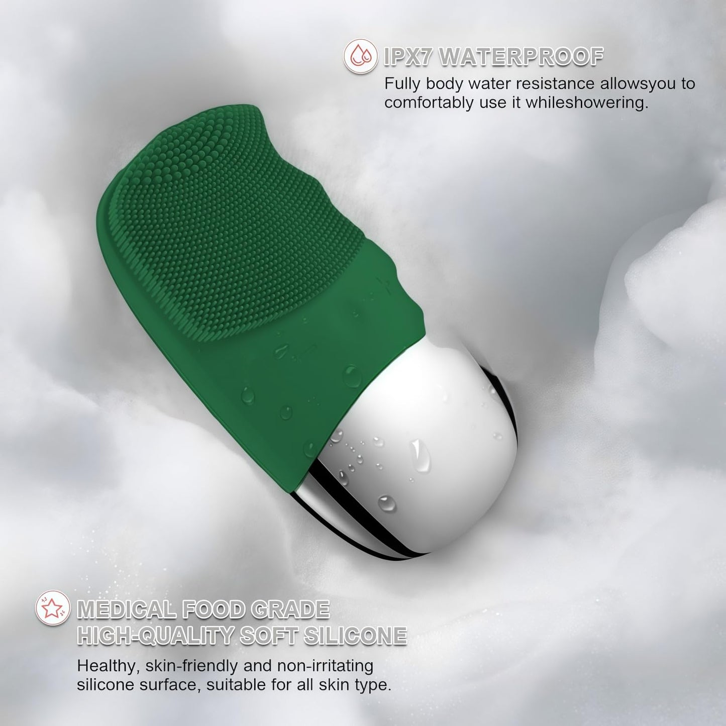 MEGAN Facial Cleansing Brush,USB Rechargeble Electric Silicone Face Scrubber,IPX7 Waterproof Sonic Facial Massager, 3 in 1 face Brush for Deep Cleanning, Blackhead Remover, Exfoliating. (Green)