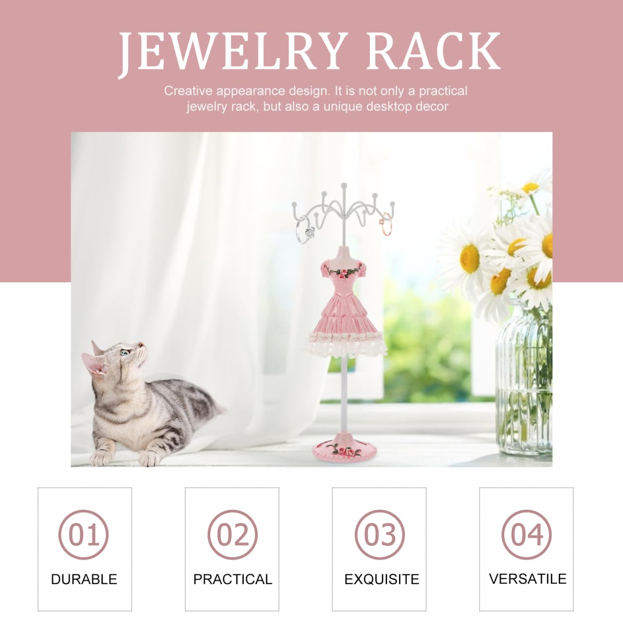 TENDYCOCO Jewelry Stand Desktop Model Compact Jewelry Display Rack Organizer for Earrings Necklaces Rings Home and Shop Use 10.23X2.75X2.36In
