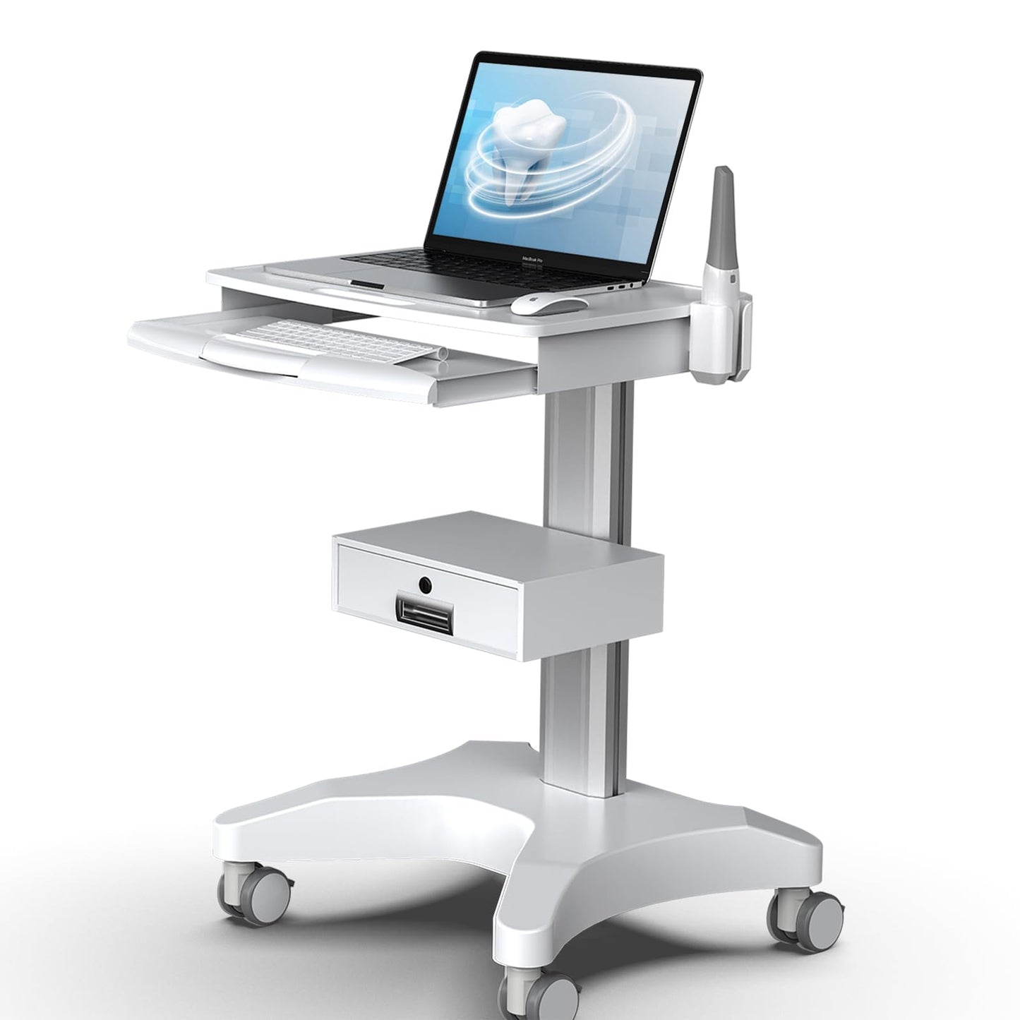 Yedaeop Medical Trolley Cart with Oral Scanner Holder, 30kg Load Laptop Tray Mobile Workstation on Wheels with a Drawer for Hospital Dental Clinics Beauty Salons