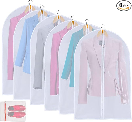 12 Pack Shirt Garment Bags (24x36") - Dustproof Short Suit Covers - Durable PEVA Closet Bags with Sturdy Zipper for Blouses, Jackets, Sweaters & T-Shirts (Translucent)