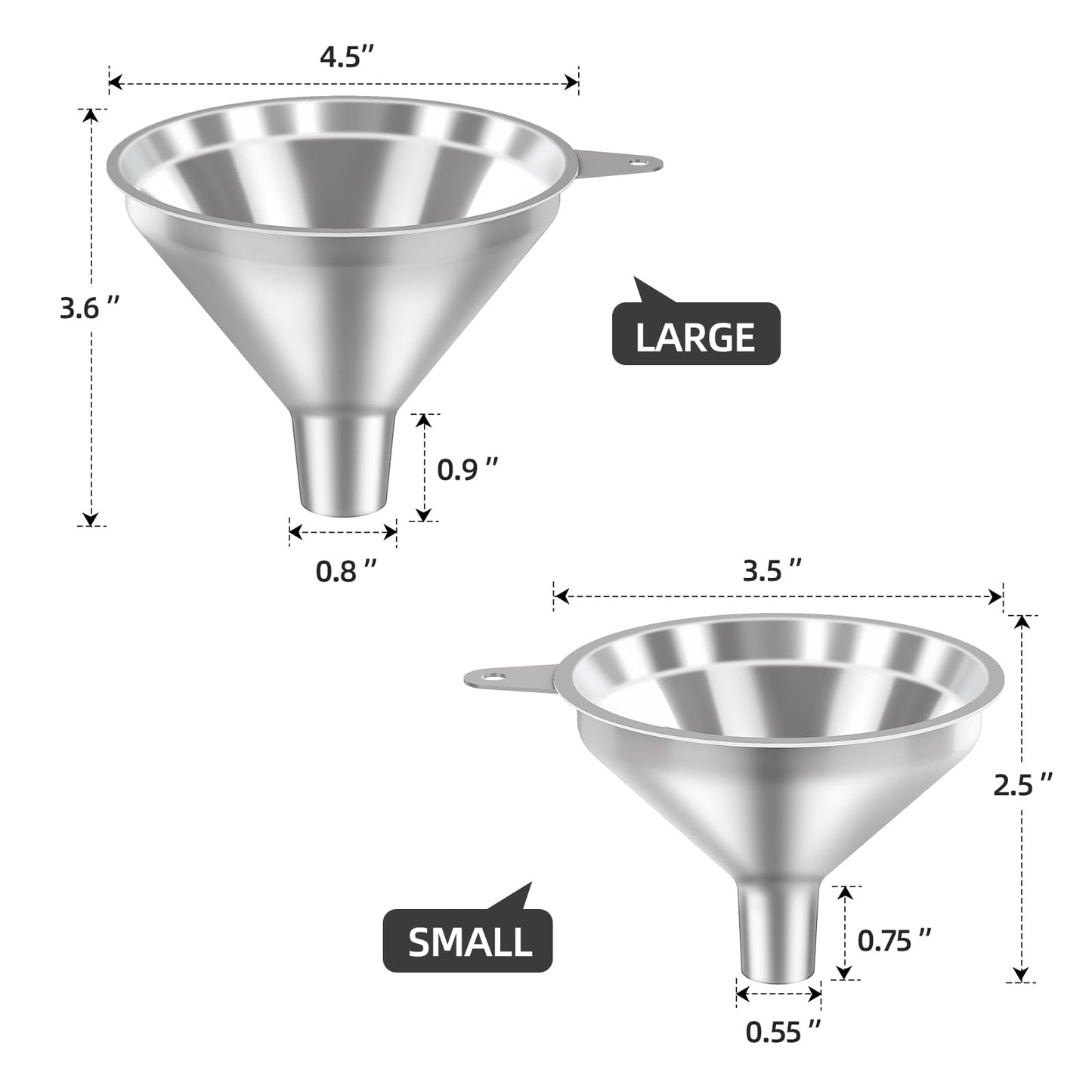 Nomatox 3 Pack Stainless Steel Kitchen Funnel Set,funnels for Kitchen use Filling Bottles, 2 Size Spouts Funnel and Strainer for Filling Different Bottles and Bags