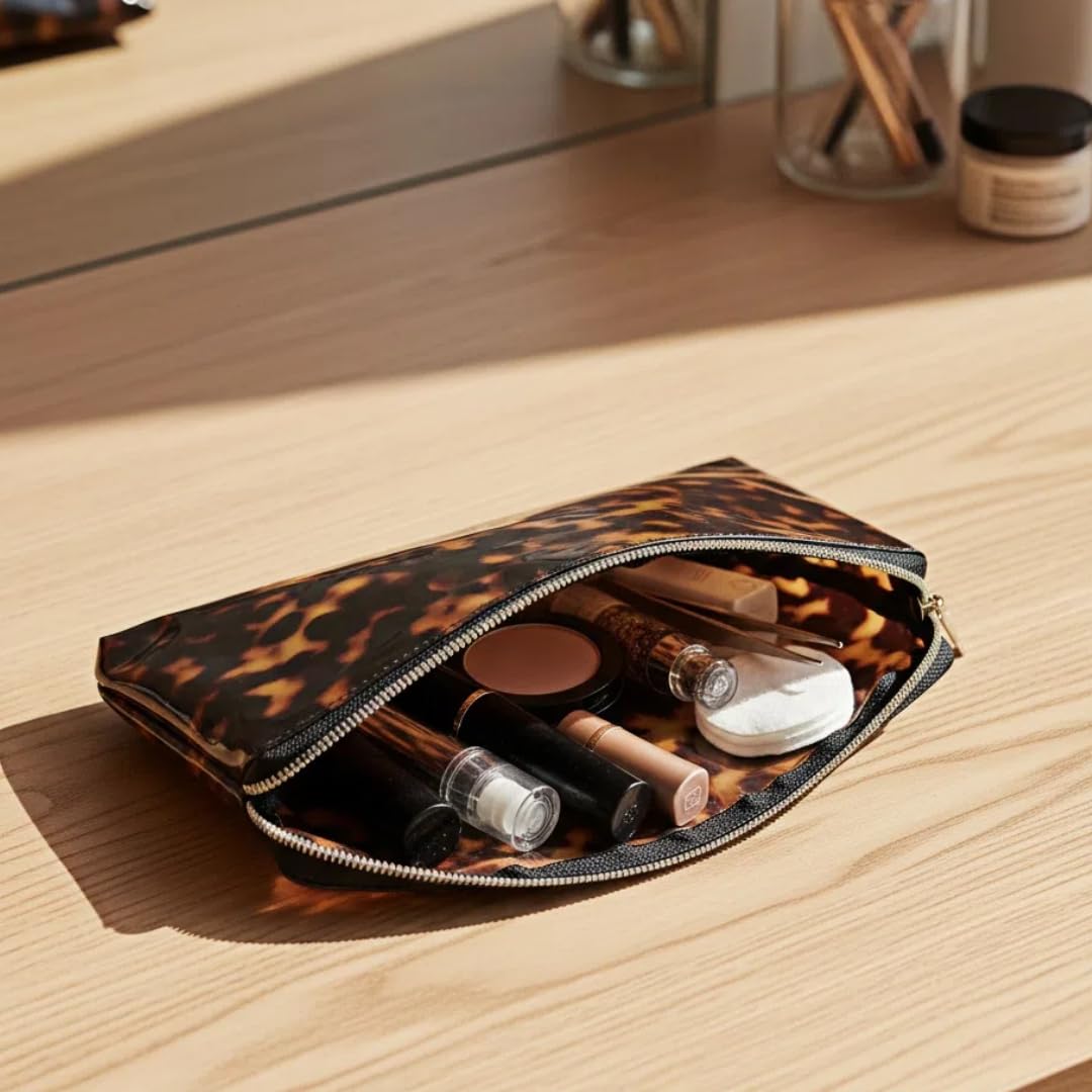 ORBENTO Retro Tortoise Printed Makeup Cosmetic Bag Mini Pouch