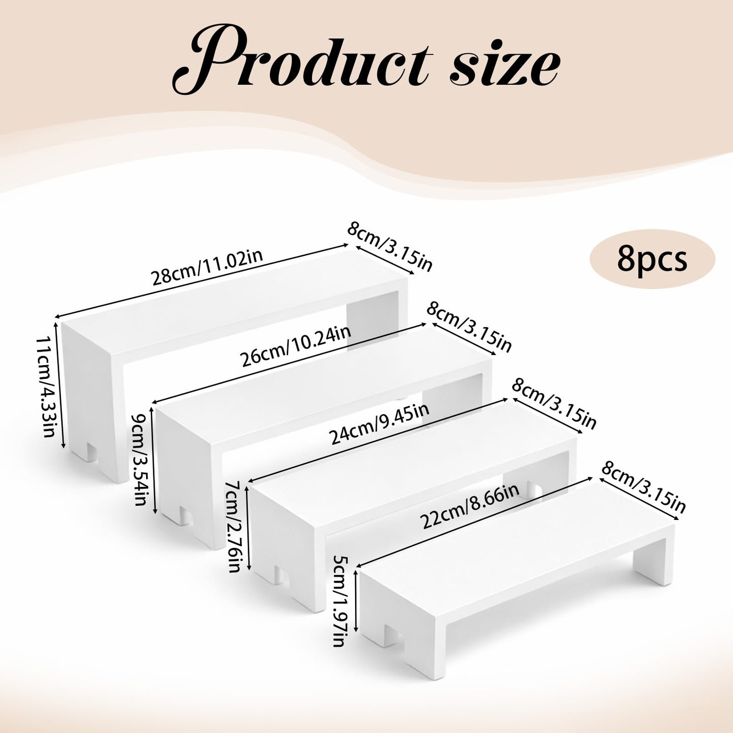 2 Set Large White Display Risers Wooden Tiered Risers Stand 4 Tiered 8Pcs Wood Display Riser Set Layered Aesthetic Shelves Stackable Wooden Cupcake Stand Racks Cupcake Stands Perfume Displays Stands