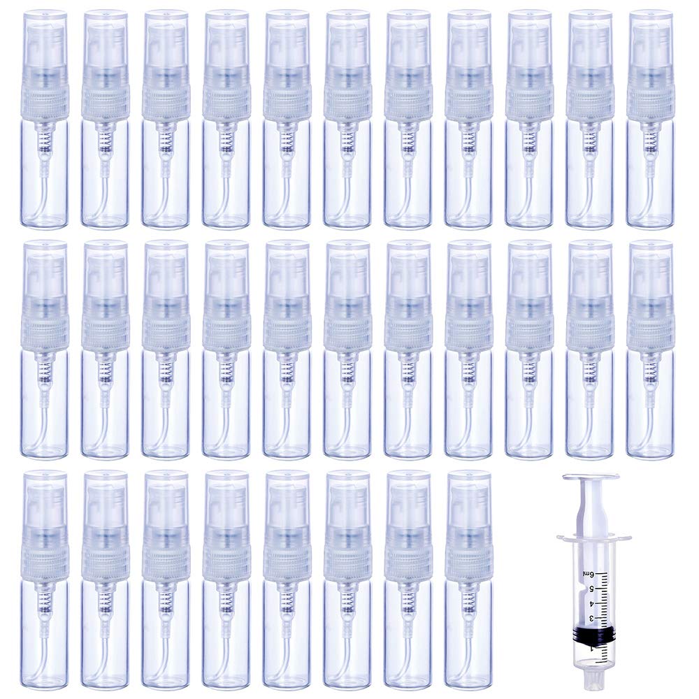 30Pcs 3ml/0.101 Oz Portable Mini Refillable Clear Glass Empty Sprayer Perfume Bottles Cosmetic Atomizers Spray Bottle Container for Travel Party Must Makeup Tool (30Pcs 3ml Glass Perfume Bottles)