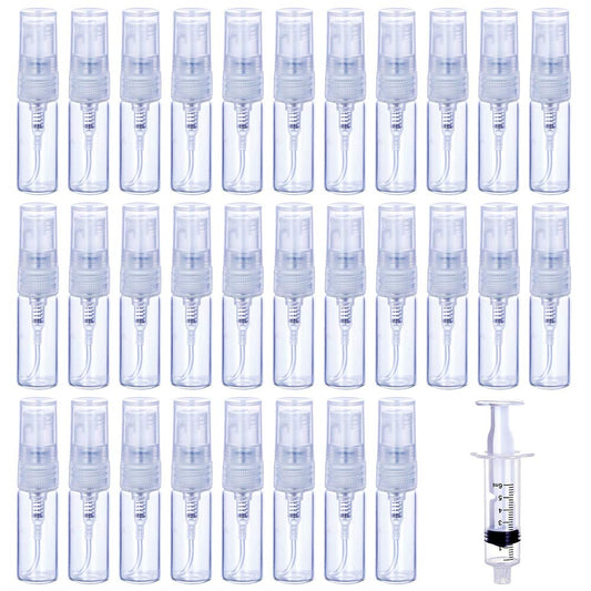30Pcs 3ml/0.101 Oz Portable Mini Refillable Clear Glass Empty Sprayer Perfume Bottles Cosmetic Atomizers Spray Bottle Container for Travel Party Must Makeup Tool (30Pcs 3ml Glass Perfume Bottles)
