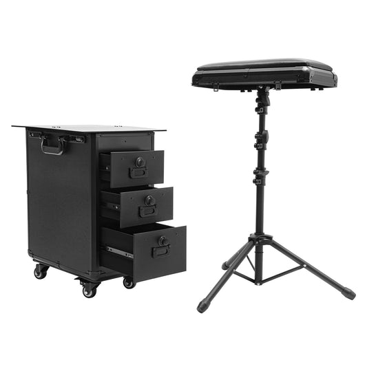 Namiose Rolling Makeup Case with 3-Drawers, Acrylic Makeup Case with 4 Universal Wheels and Removable Tripod Top Soft Cushion for Freelance Make-Up Artists Wedding Make-Up Artists