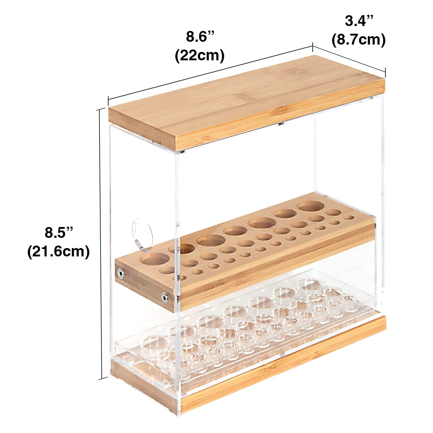 JackCubeDesign MK228C 31-Hole Acrylic Bamboo Brush Holder Organizer with Leather Drawer (Black, 22.3x8.6x21.5 cm)